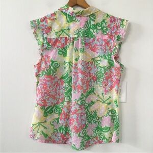 Lilly Pulitzer Dusti Mariposa Swiss Dot Floral Flutter Sleeve Blouse